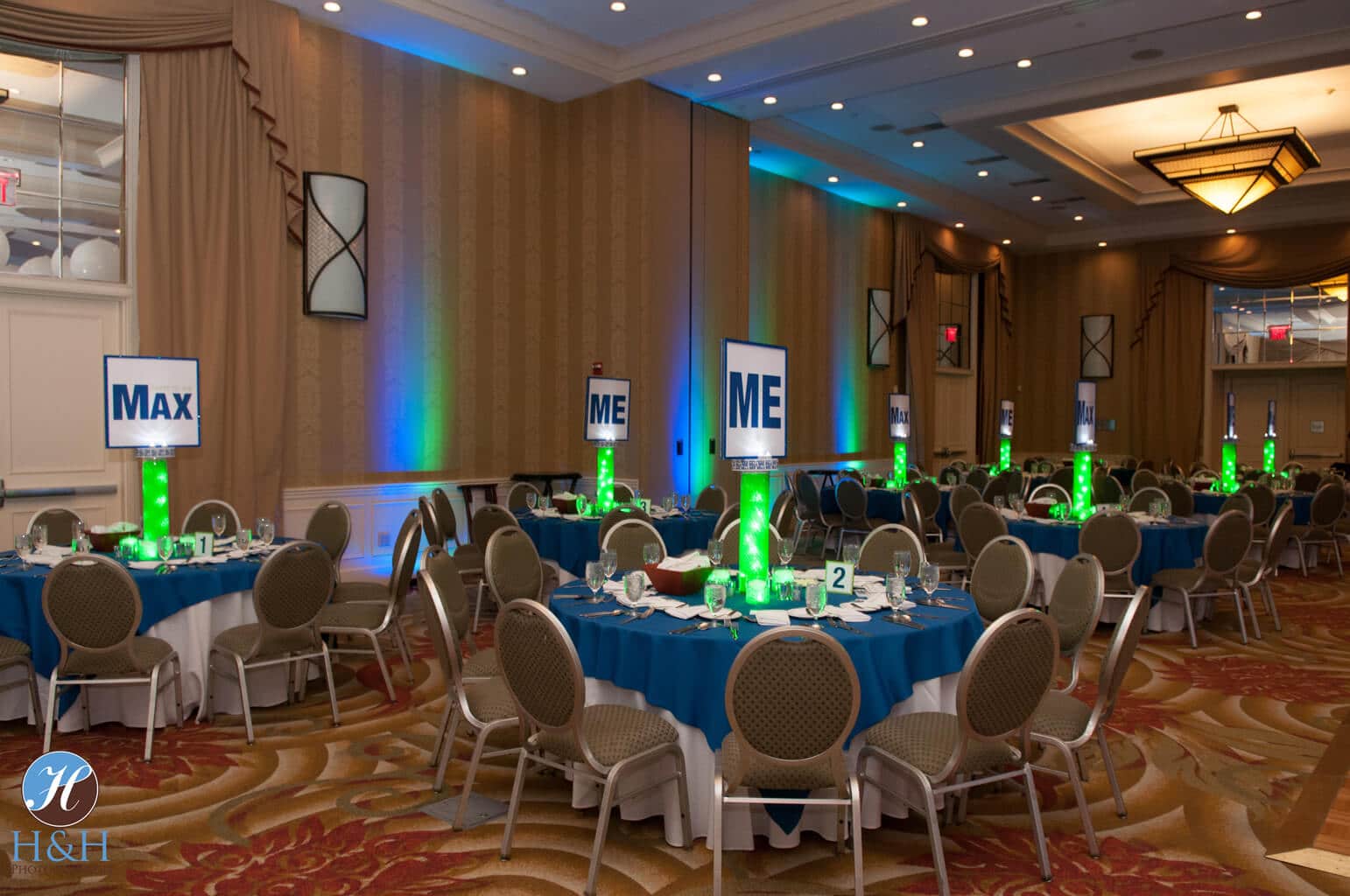 Vases with Gems, LED Lights and Logo Blowup Centerpieces