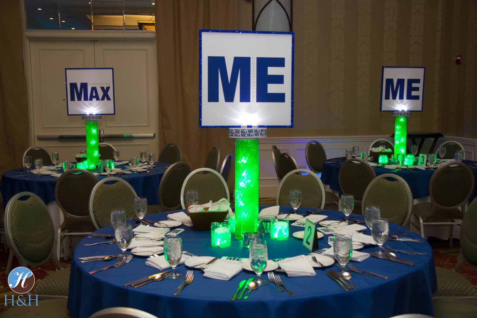Vases with Gems, LED Lights and Logo Blowup Centerpiece