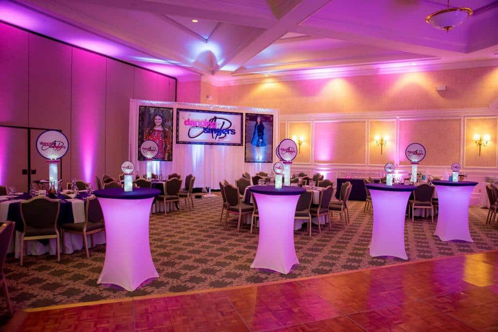 LED Logo Centerpiece with Aqua Gems Cylinder Base