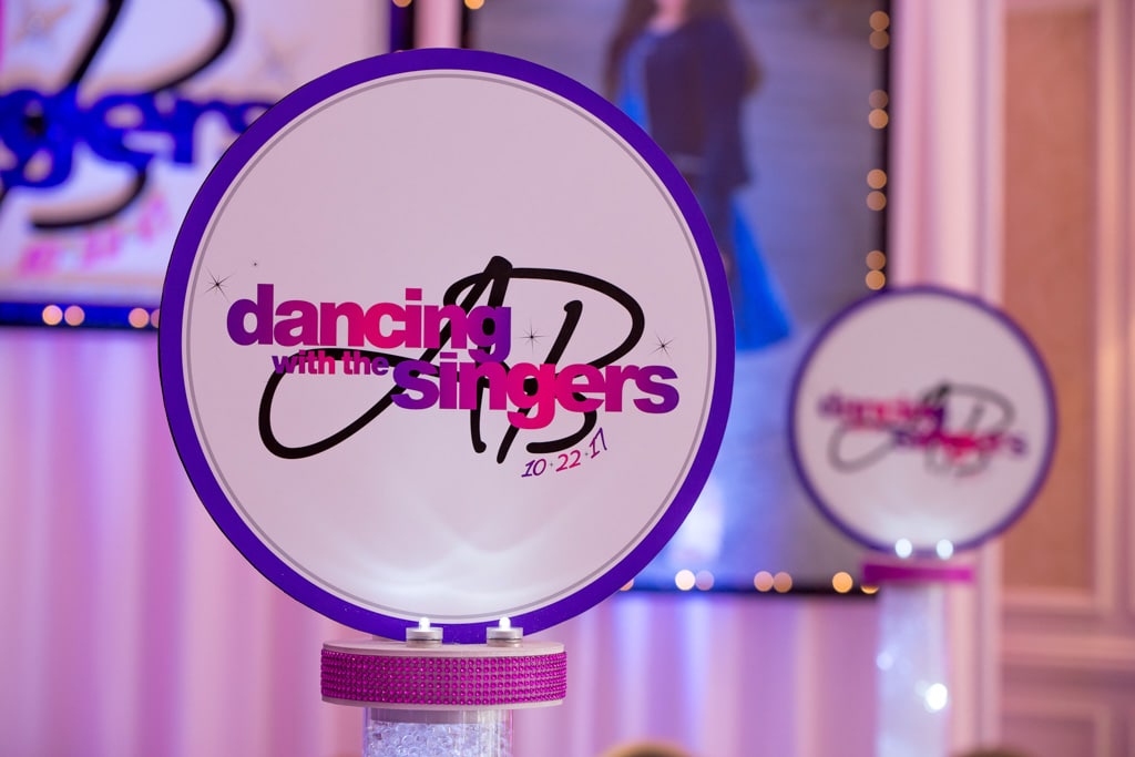 LED Logo Centerpiece with Aqua Gems Cylinder Base