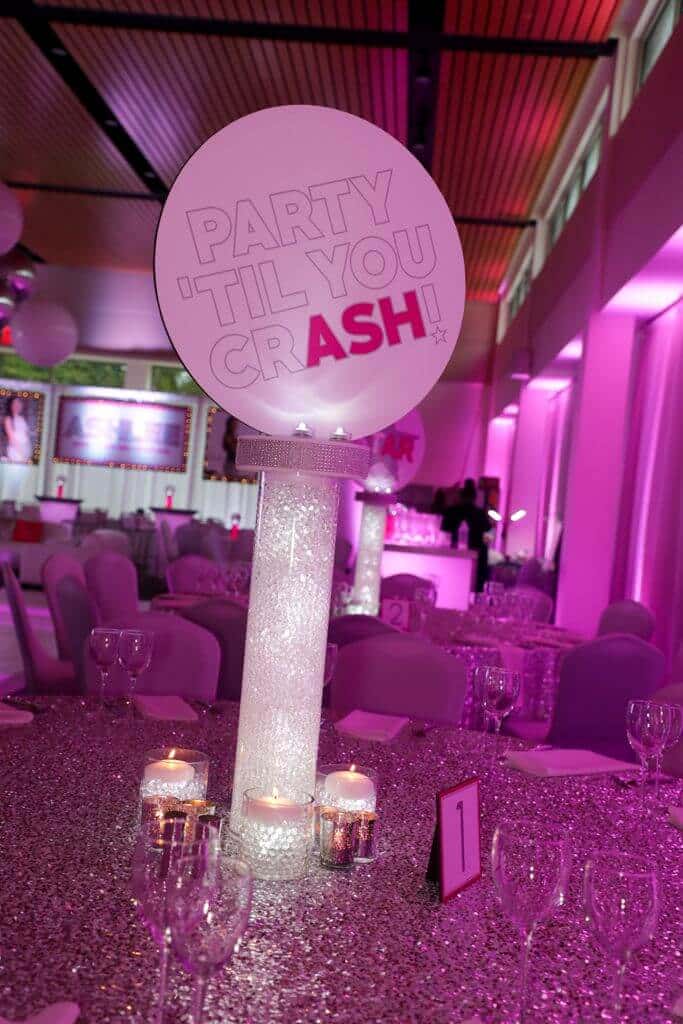 Bat Mitzvah LED Centerpiece with Custom Logo and Clear Aqua Gems