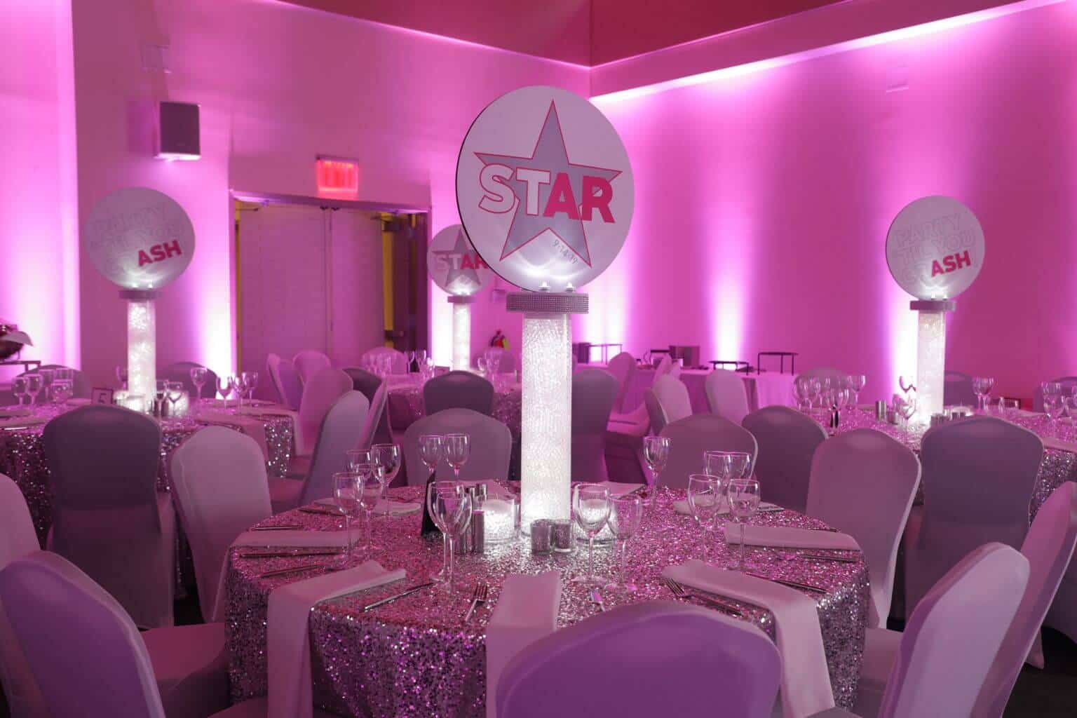 Bat Mitzvah LED Centerpiece with Custom Logo and Clear Aqua Gems