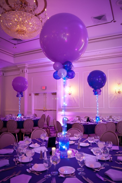 Balloon Centerpiece with Aqua Gems Base and LED Lighting