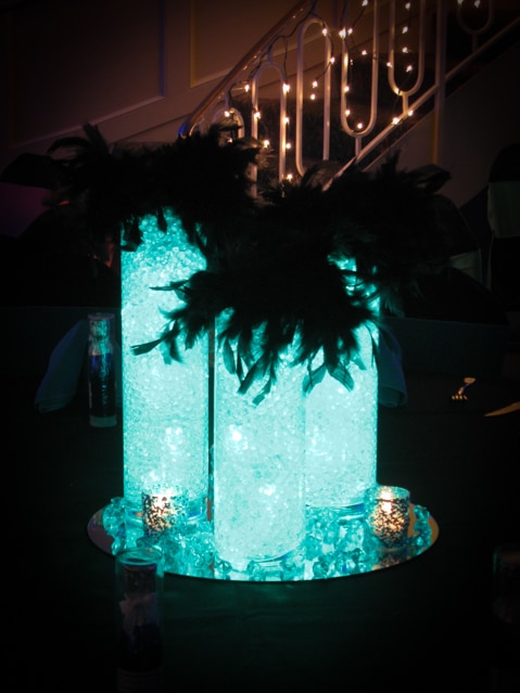 Vases with Gems, LED Lights and Feather Trim Centerpiece