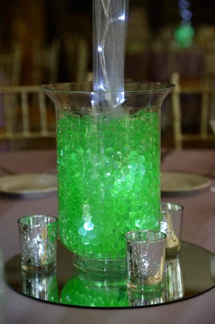 Lime Green Aqua Gems with LED Lights and Votive Candles