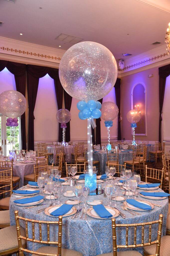 LED Sparkle Balloon and Aqua Gem Centerpiece