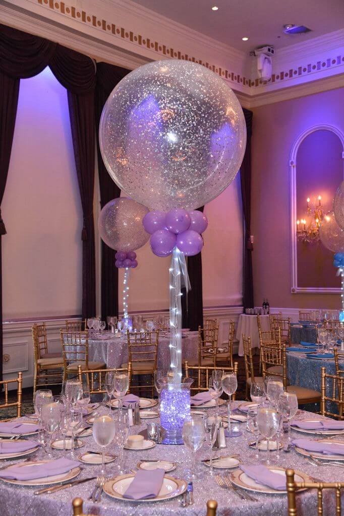 LED Sparkle Balloon and Aqua Gem Centerpiece