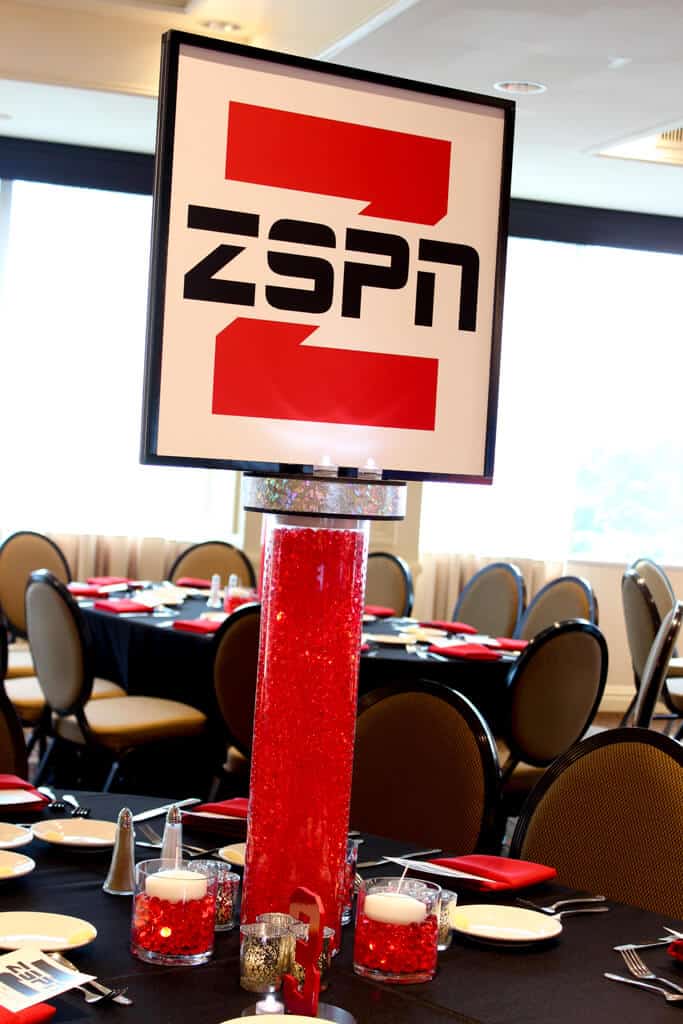 Vases with Gems, LED Lights and ESPN Logo Blowup Centerpiece