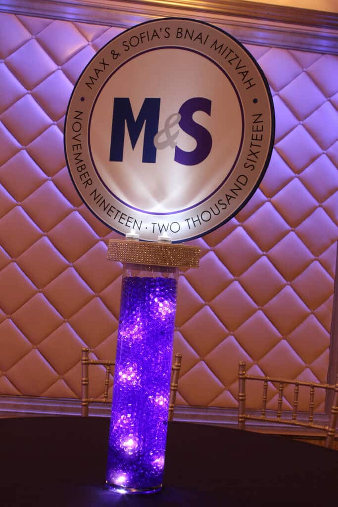 LED Centerpiece with Aqua Gems, Lights and Logo Topper