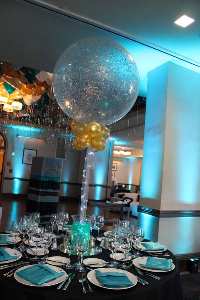 LED Sparkle Balloon and Aqua Gem Centerpiece