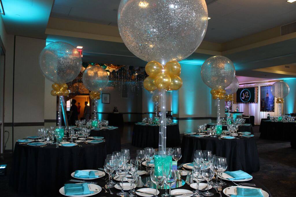 LED Sparkle Balloons and Aqua Gem Centerpieces at Columbia Faculty House