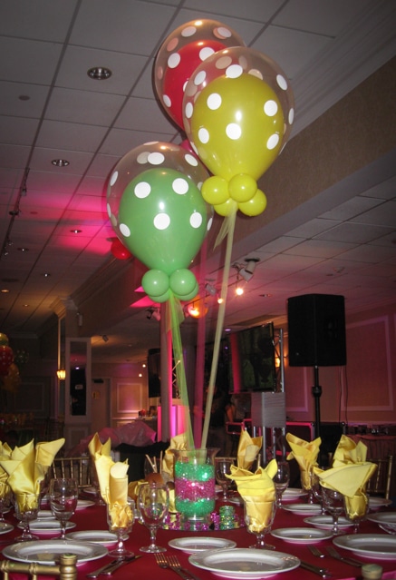 Polka Dot Balloon Centerpiece with Aqua Gems and LED Lights