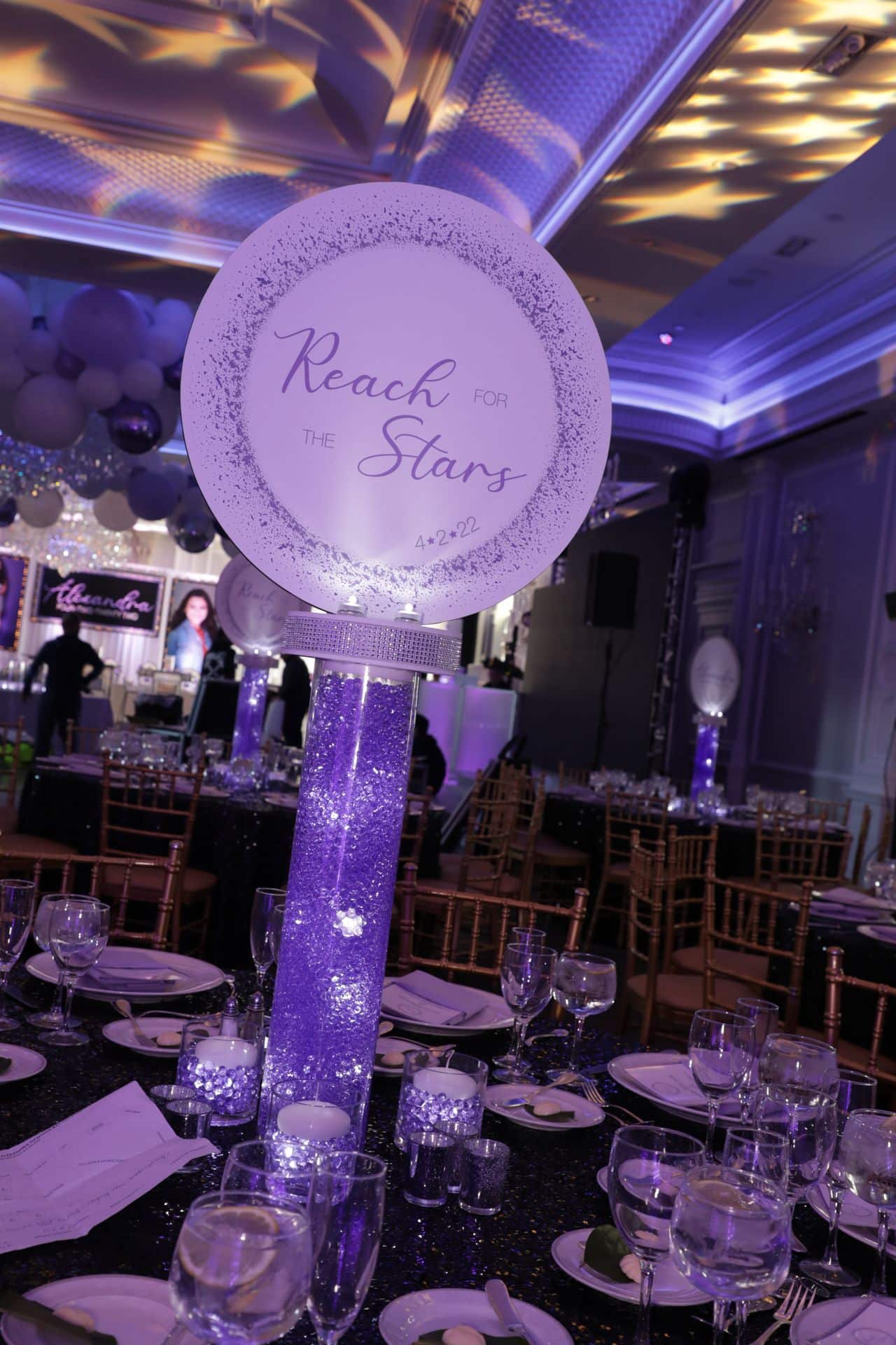 LED Logo Centerpiece with Custom Logo for Galaxy Themed Bat Mitzvah