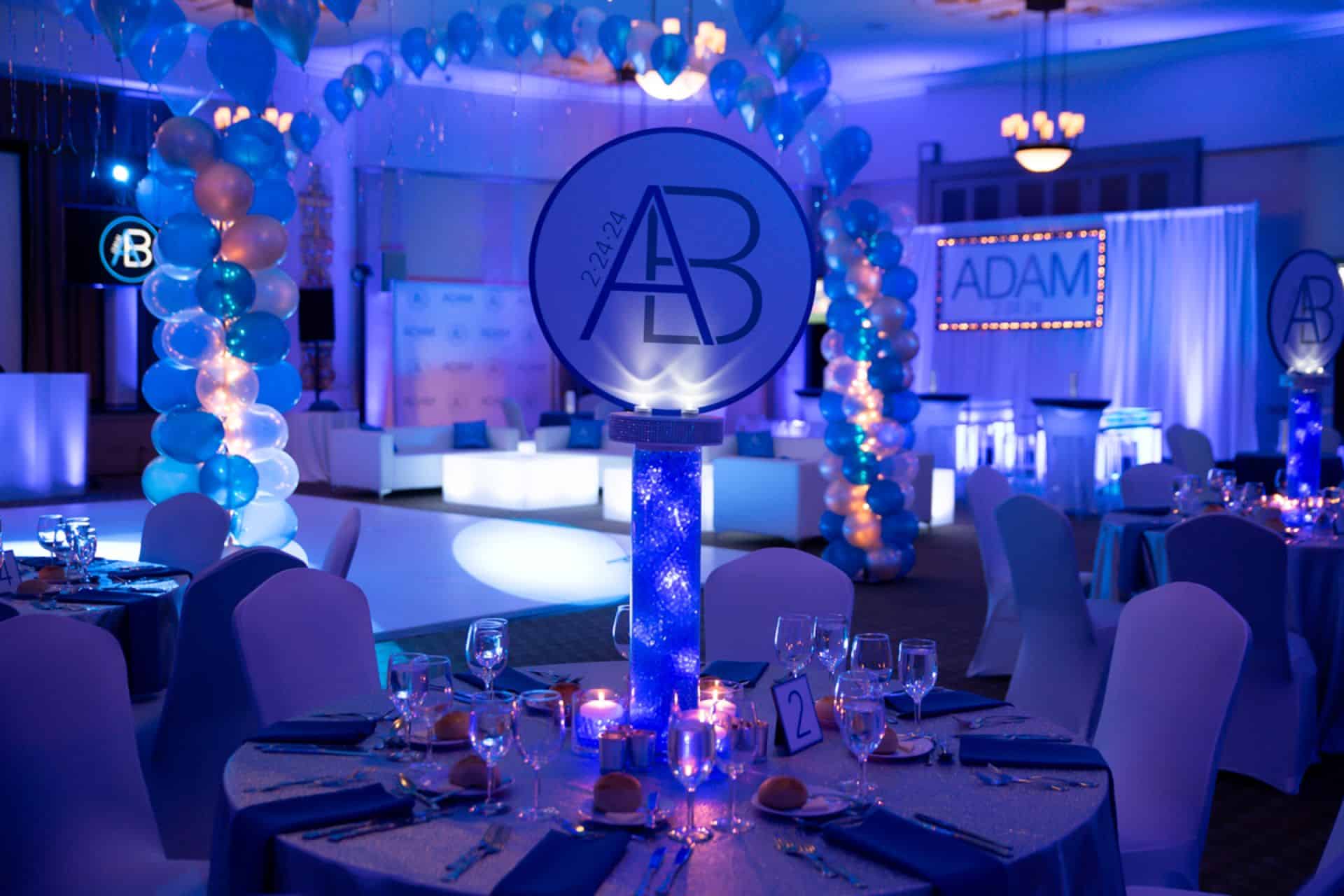 Bar Mitzvah Custom Logo Centerpiece with Blue Aqua Gems