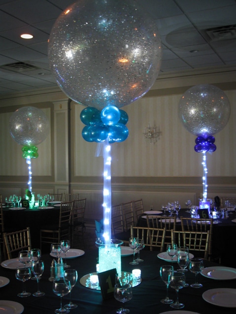 Sparkle Balloon Centerpiece with Aqua Gems Base and LED Lighting