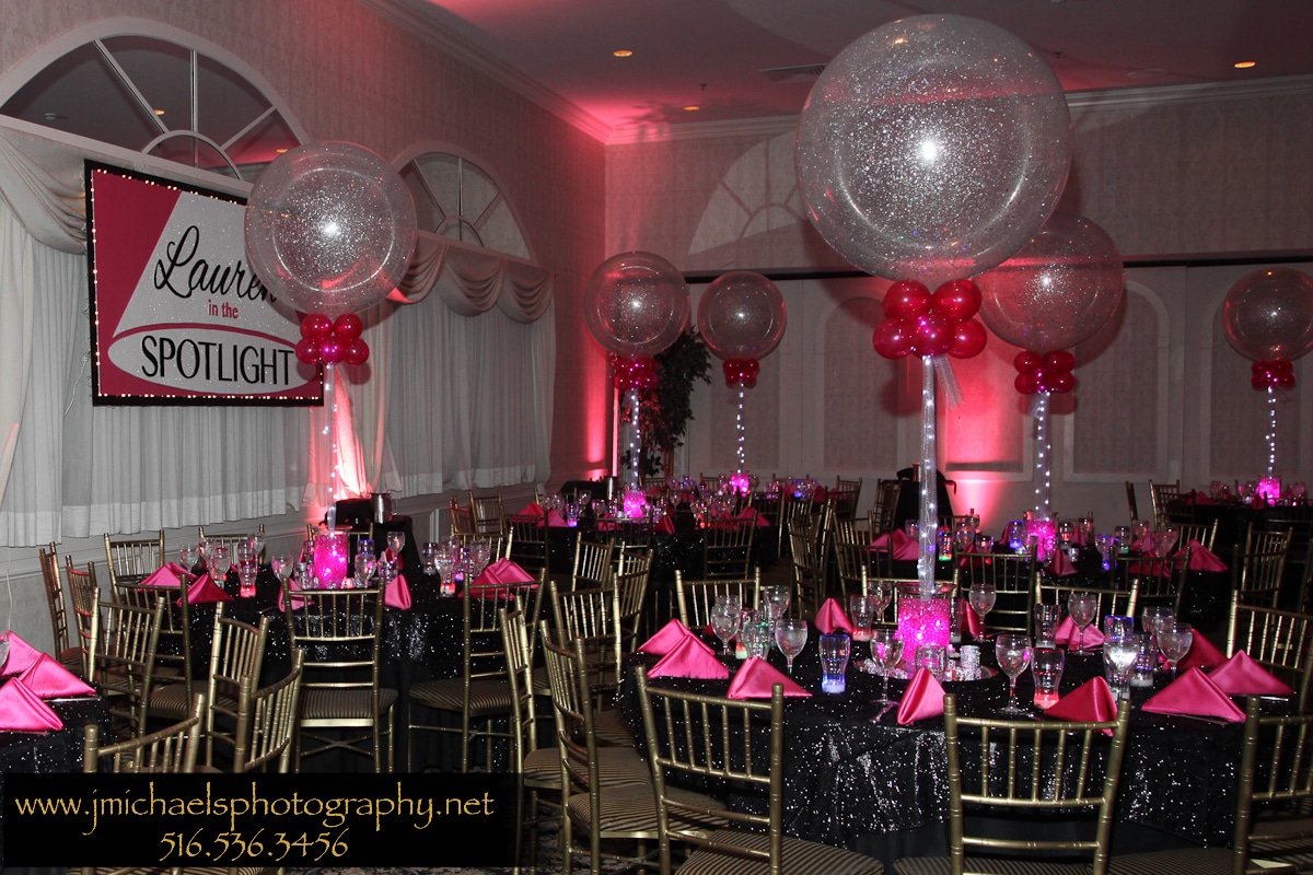 Sparkle Balloon Centerpiece with Pink Aqua Gems and LED Lights