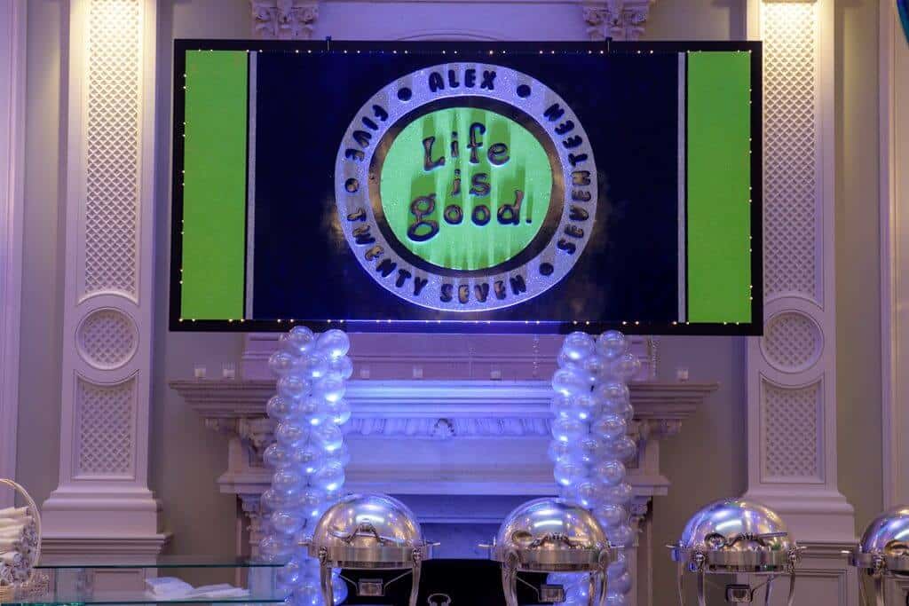 Bar Mitzvah Backdrop with Custom Logo and Lights