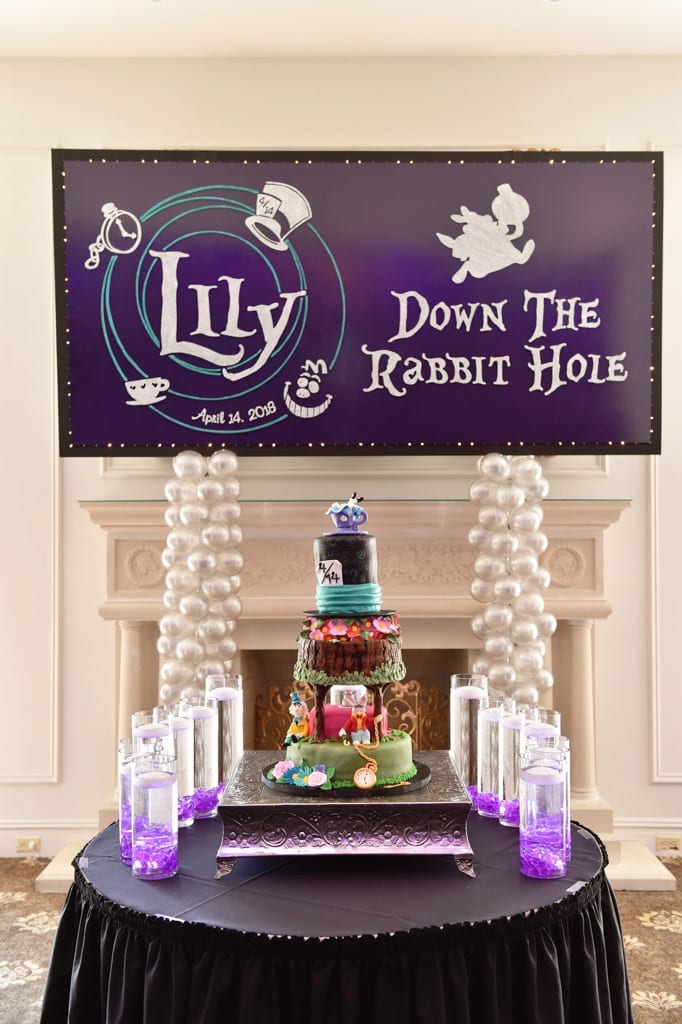 Alice in Wonderland Themed Backdrop with Custom Logo