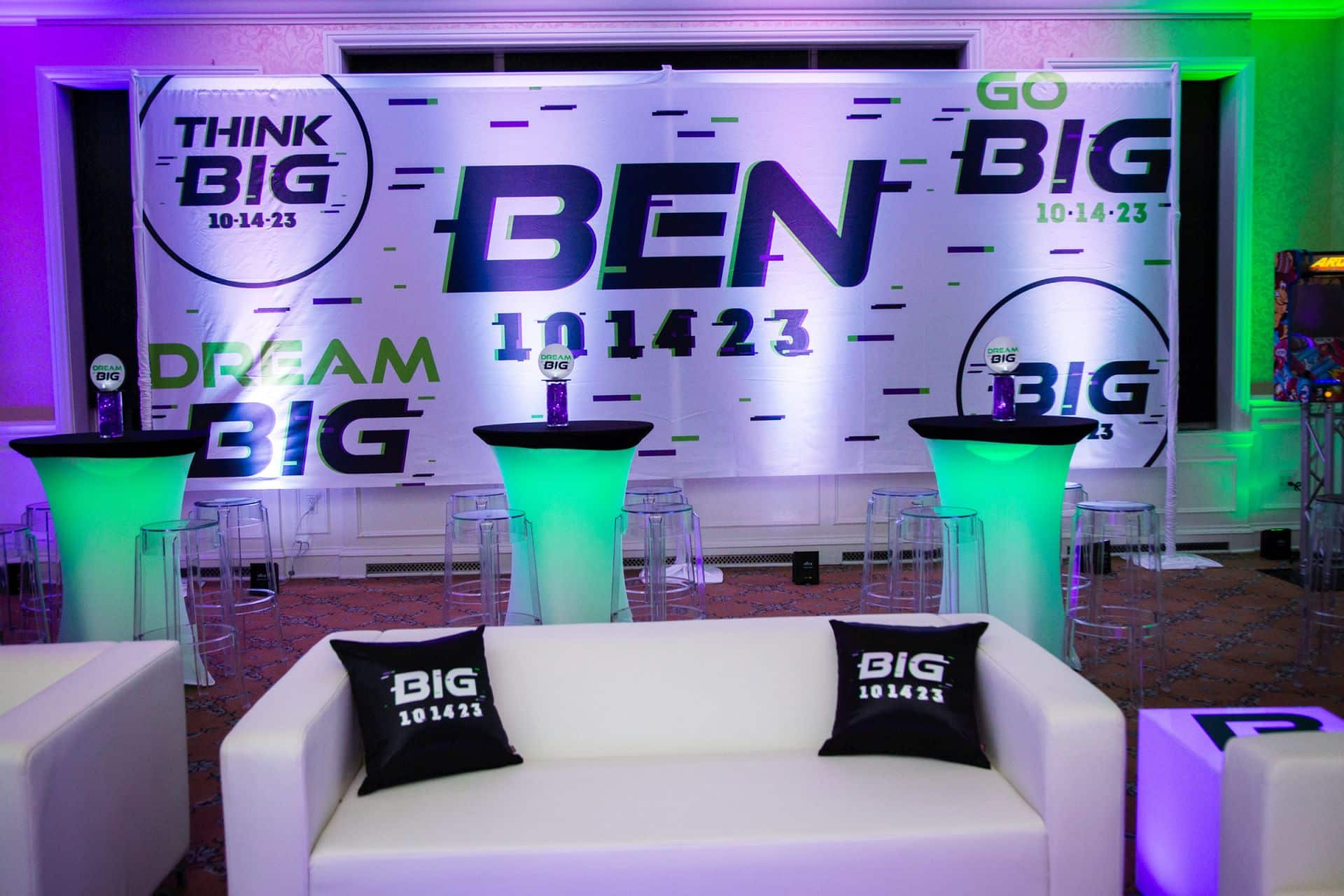 Bar Mitzvah Lounge Mural with Logos and LED Lighting at Tamarack Country Club