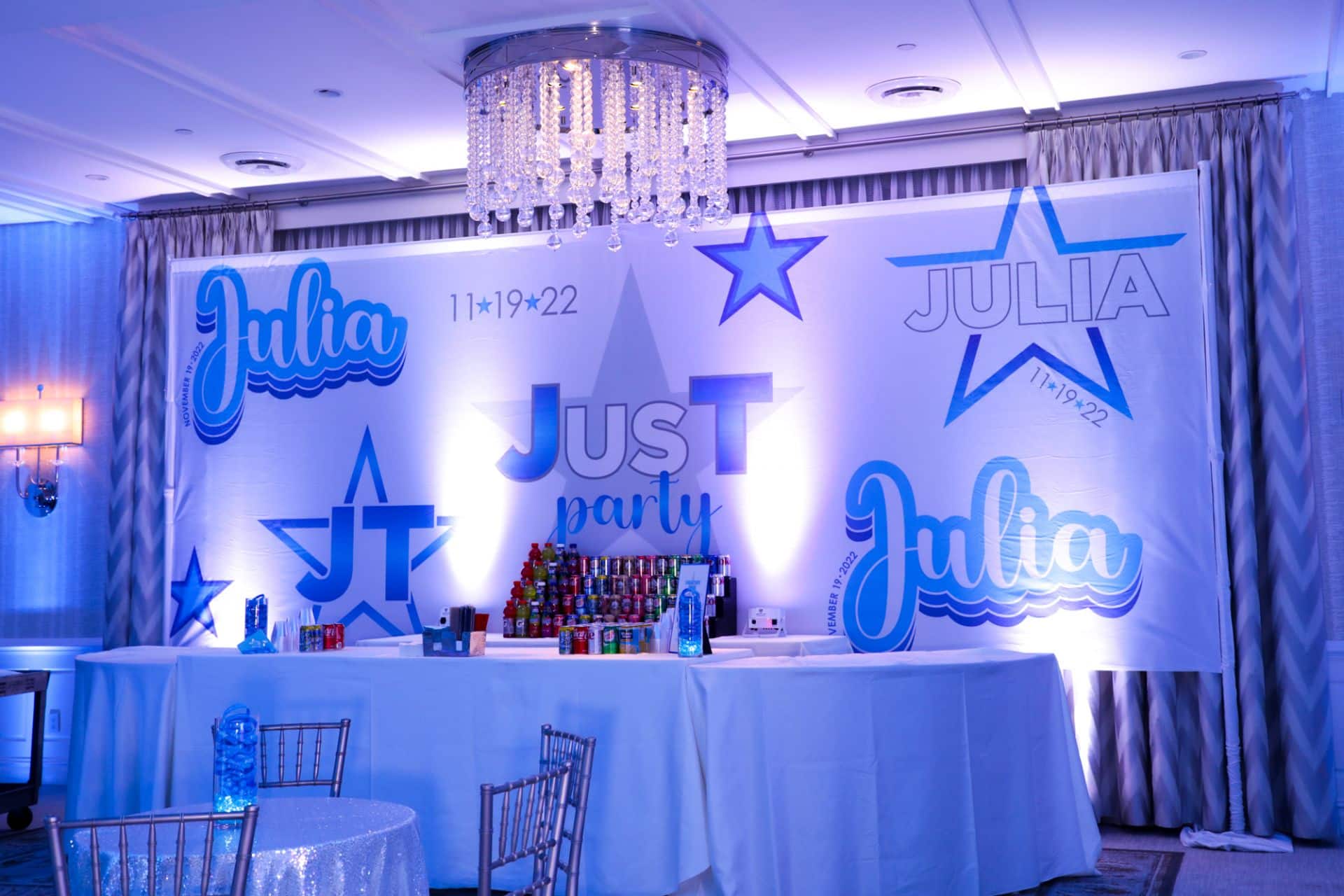 Custom Logo Mural behind Bar for Bat Mitzvah at Edgewood Country Club