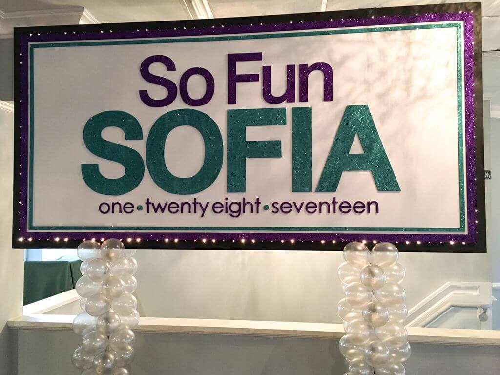 Custom Glittered Logo Backdrop for Bat Mitzvah with Lights