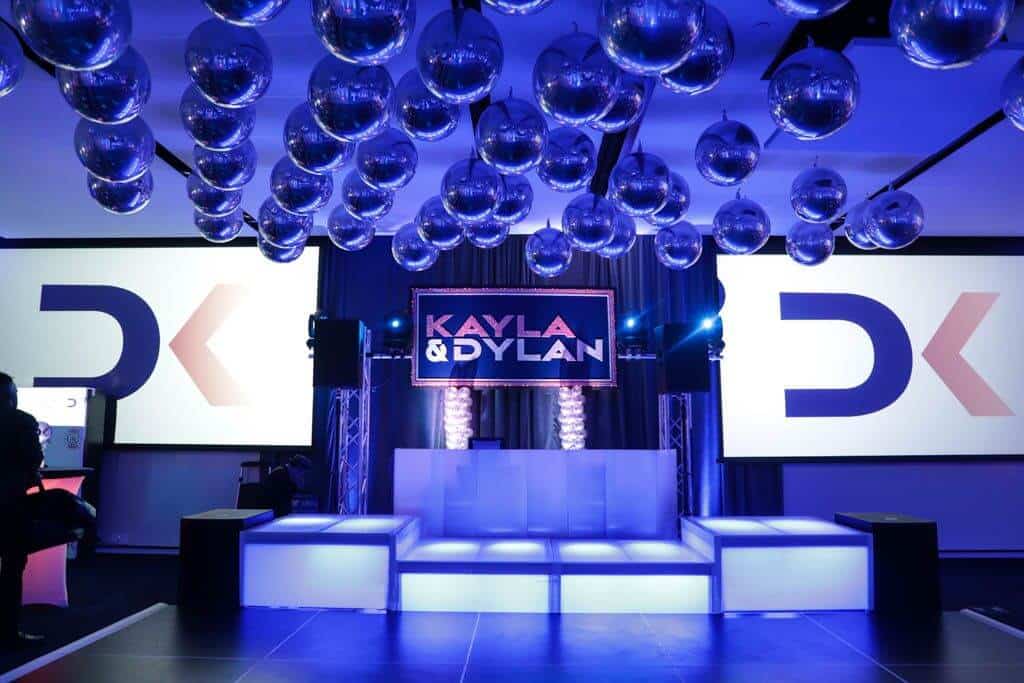 B'nai Mitzvah Backdrop with Glittered Names and Lights at Apella, NYC