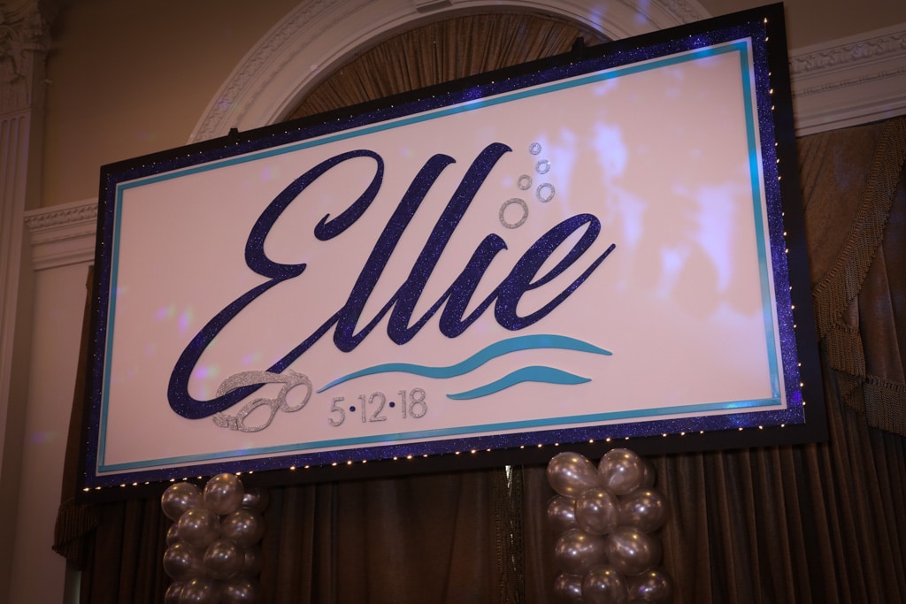 Swim Themed Backdrop with Custom Logo and Lights