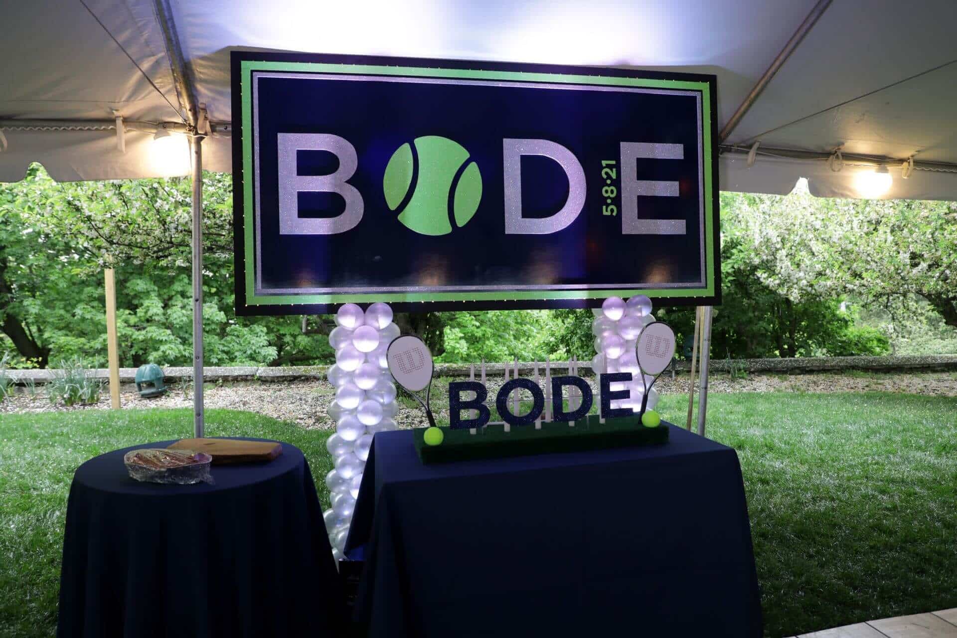 Custom Bar Mitzvah Backdrop with Tennis Themed Logo