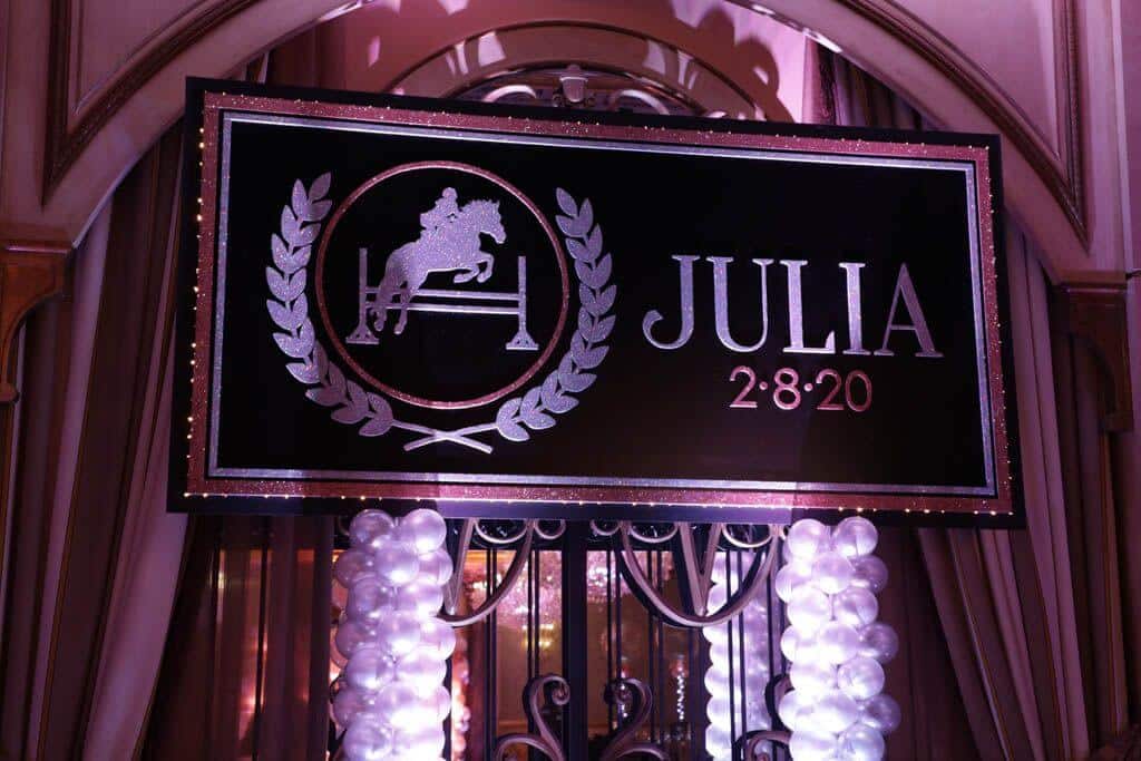 Horse Themed Bat Mitzvah Backdrop with Custom Logo and Lights