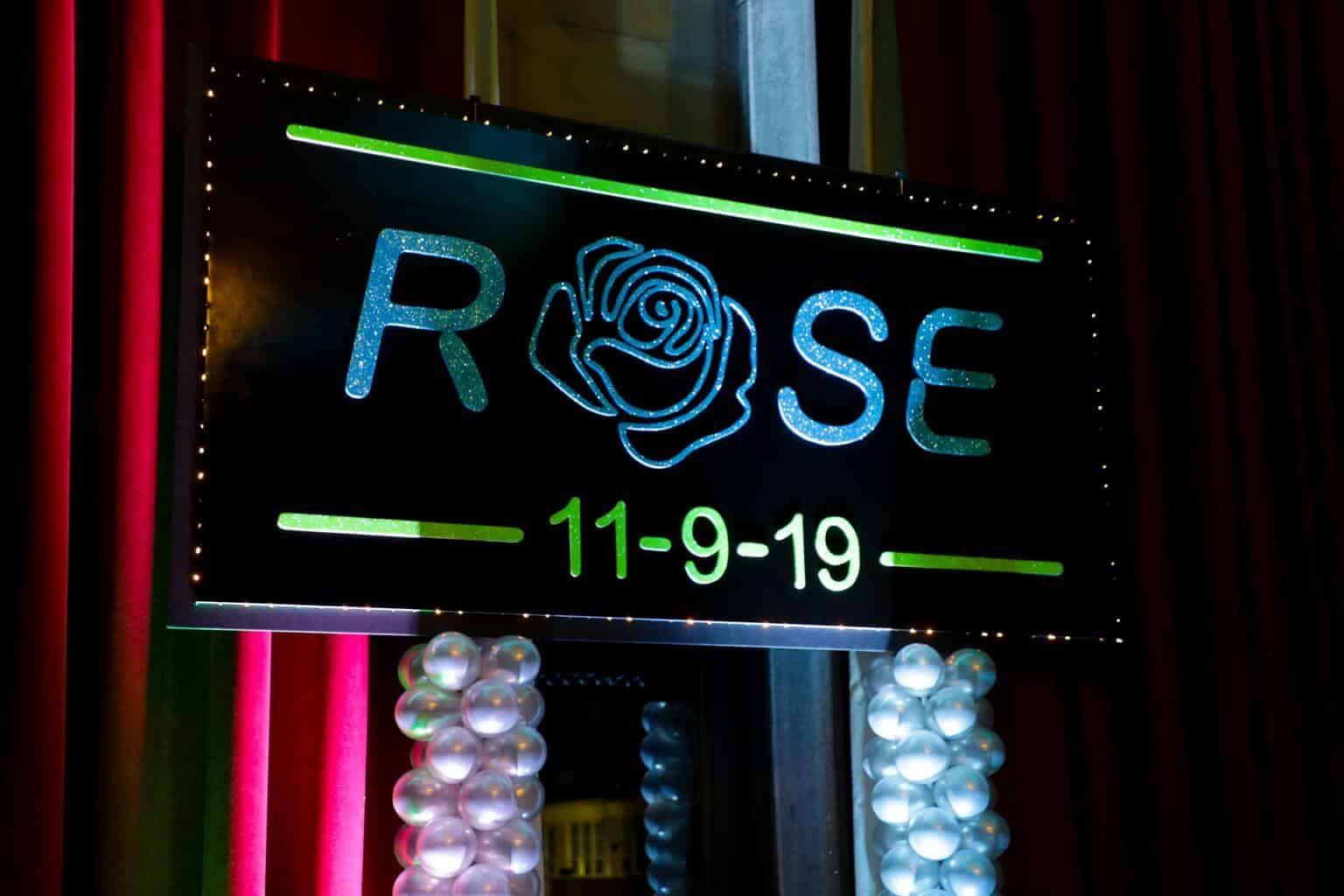 Neon Themed Bat Mitzvah Backdrop with Glittered Logo and Lights