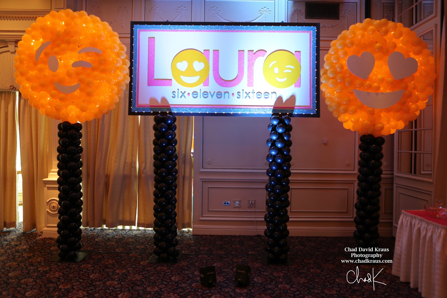 Emoji Themed Logo Backdrop with Emoji Balloon Sculptures