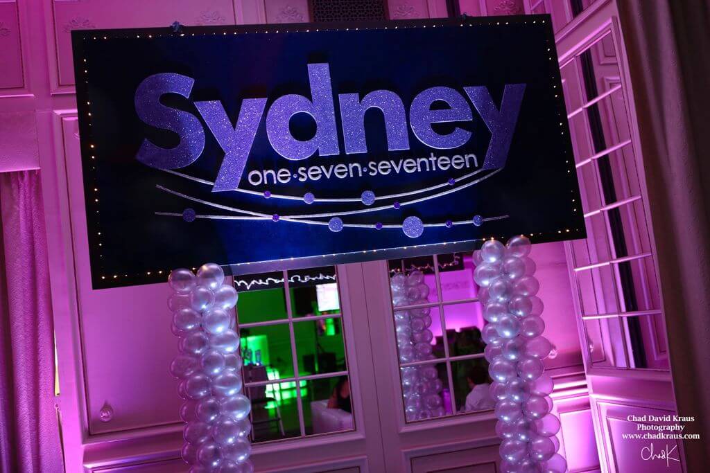Custom Backdrop with Glittered Logo and Lights