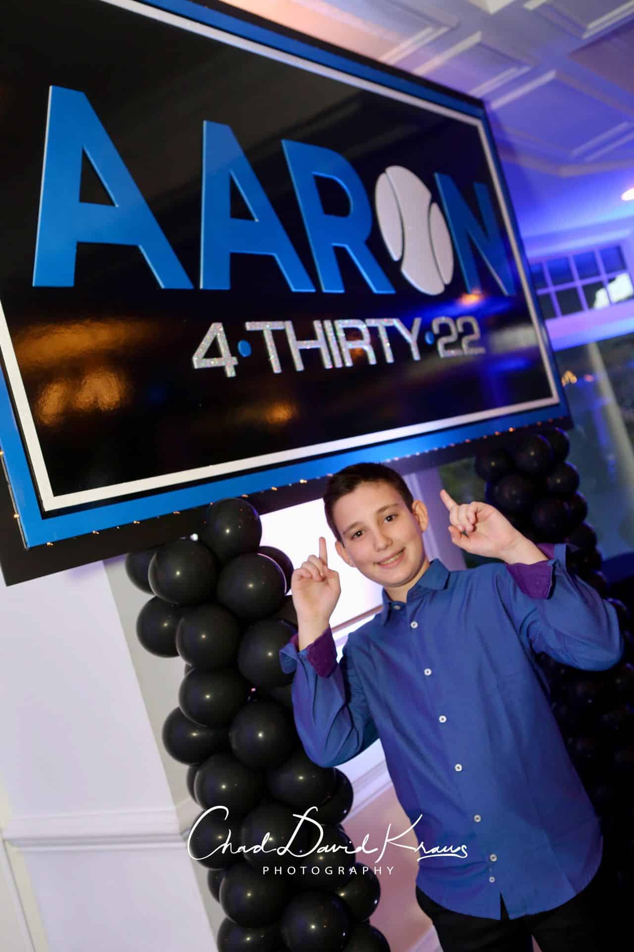 Tennis Themed Bar Mitzvah Backdrop with Custom Logo and Lights