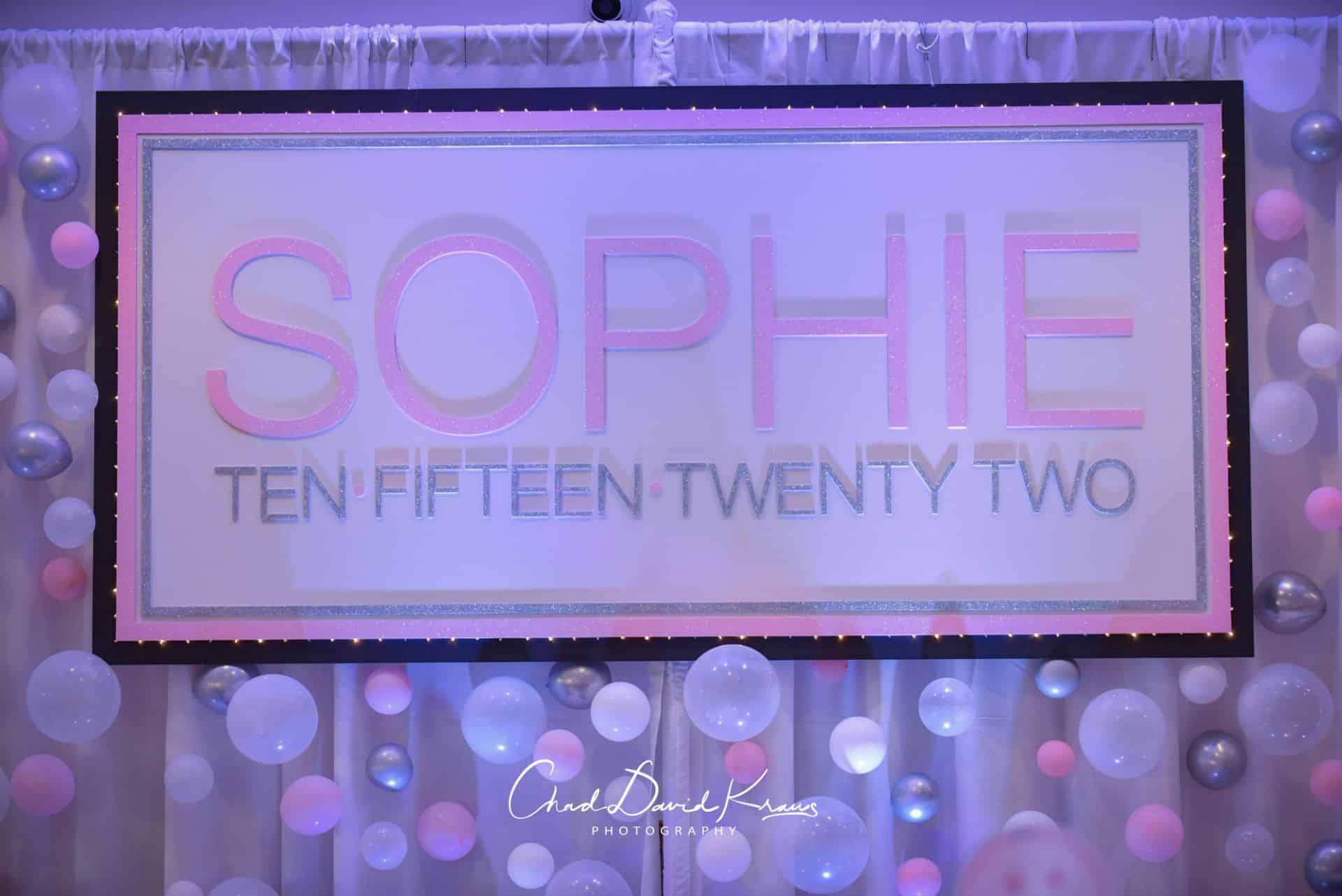 Custom Glittered Bat Mitzvah Name Backdrop on LED Bubble wall