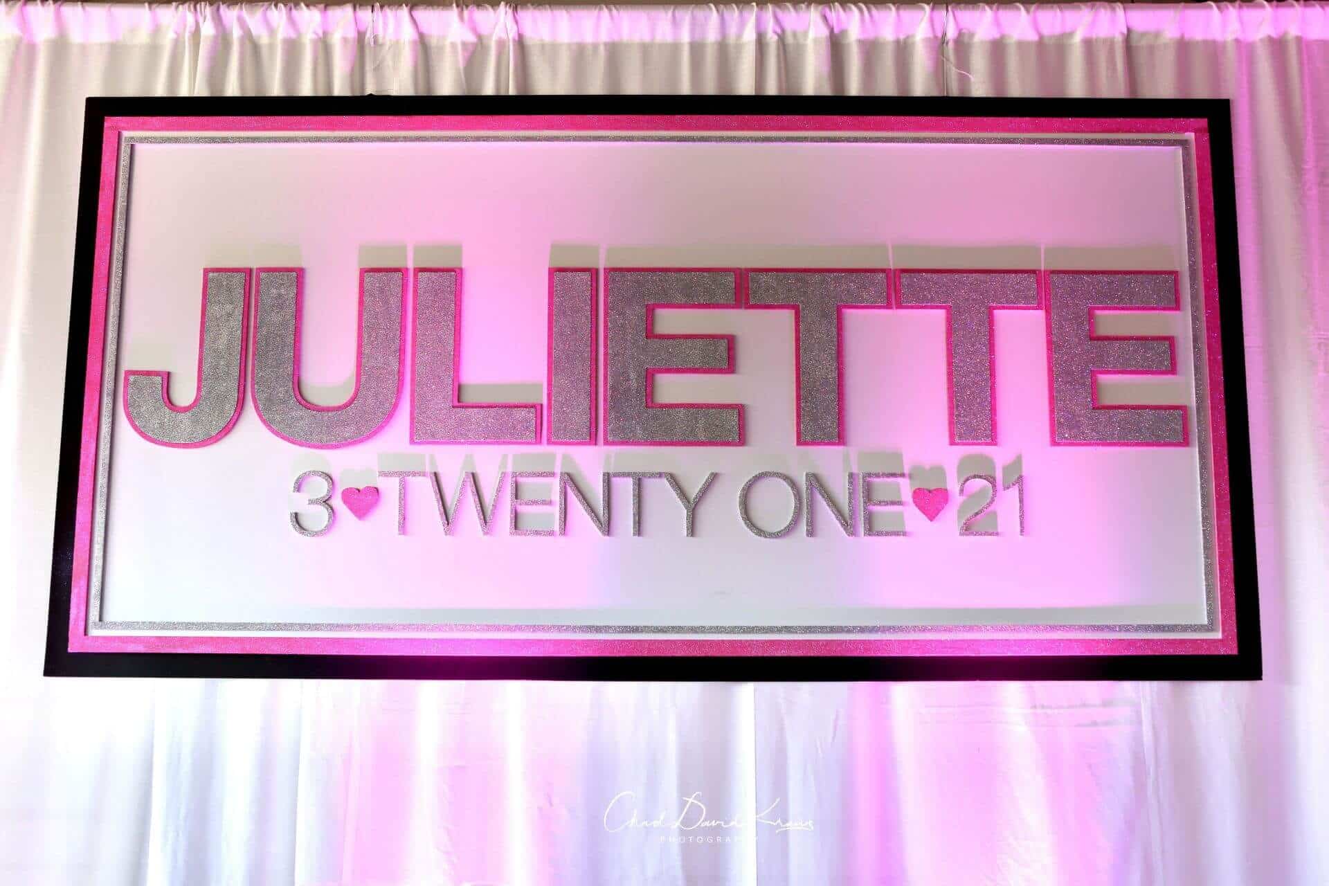 Custom Glittered Sign for Outdoor Tent Bat Mitzvah Service