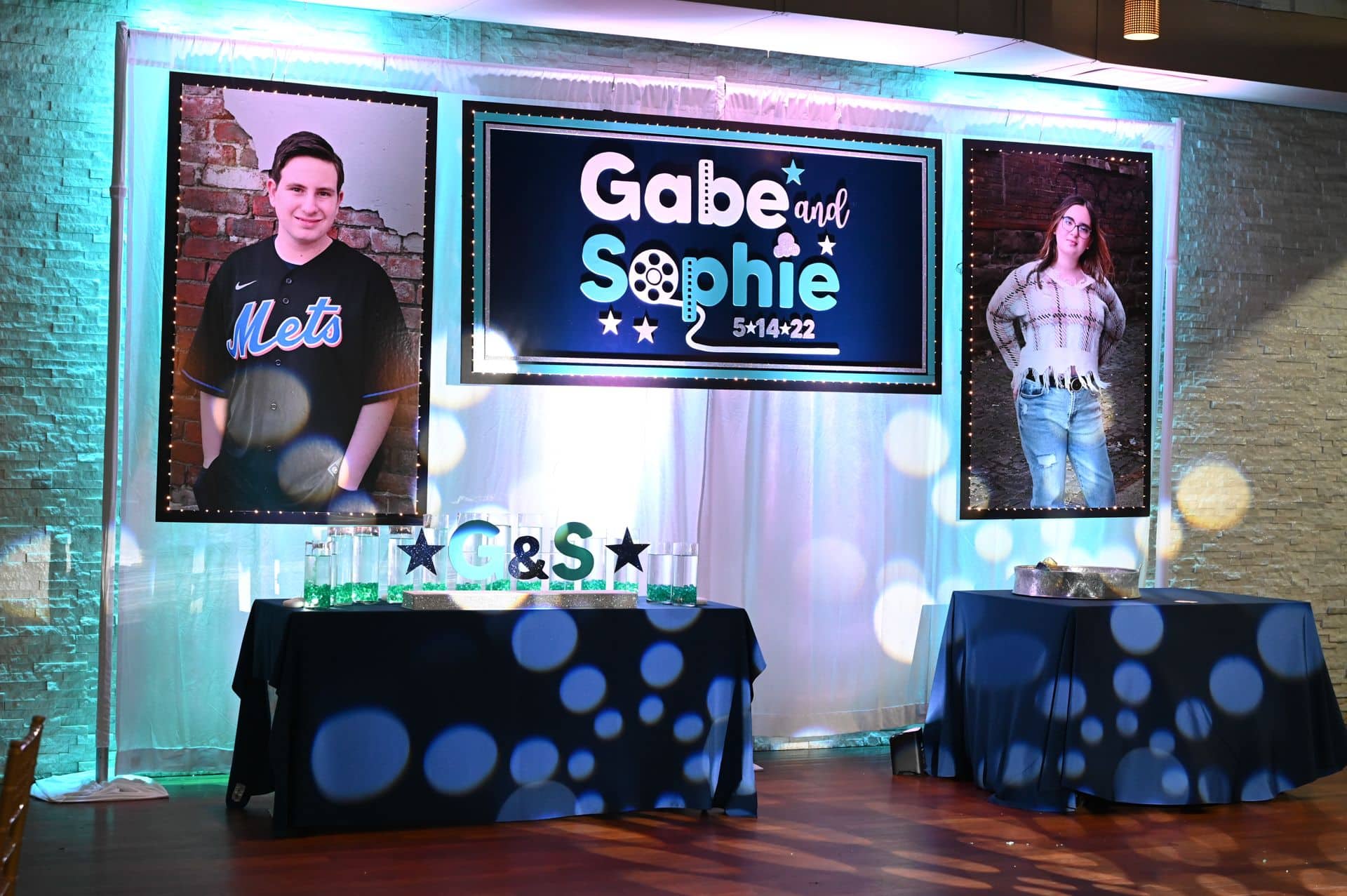 Movie Themed Logo Backdrop with Blowup photos for B'nai Mitzvah at the Loft at Wilshire Grand