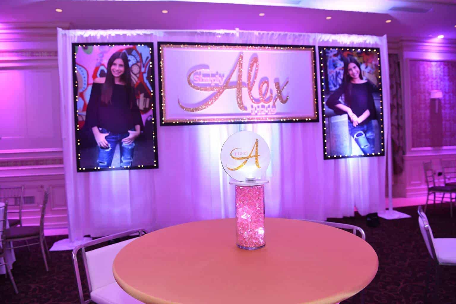 Bat Mitzvah Backdrop with Custom Logo & Blowup Photos