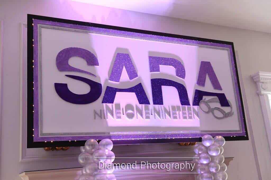 Swim Themed Bat Mitzvah Backdrop with Custom Logo