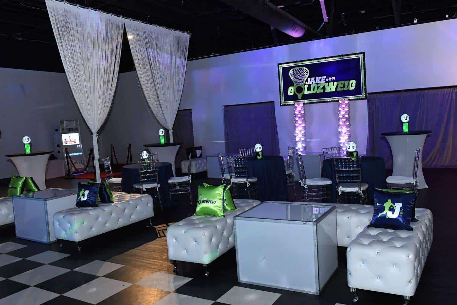 Lacrosse Themed Bar Mitzvah with Custom Logo Backdrop and Lights
