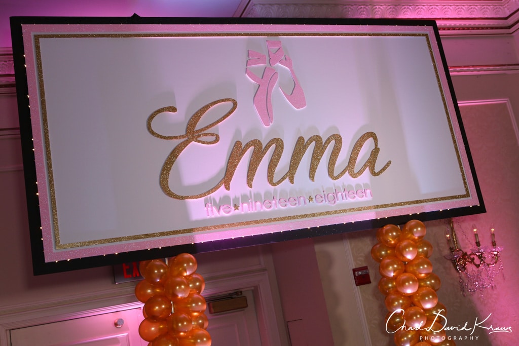 Dance Themed Backdrop with Custom Ballet Logo and Lights