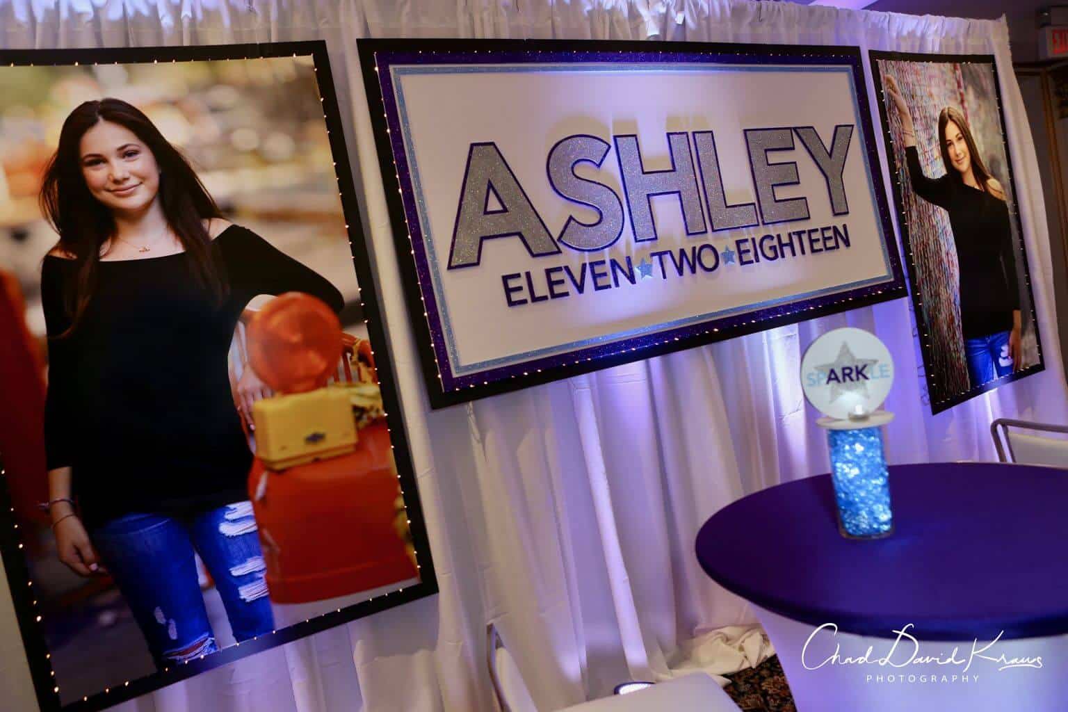 Bat Mitzvah Backdrop with Custom Logo and Blowup Photos