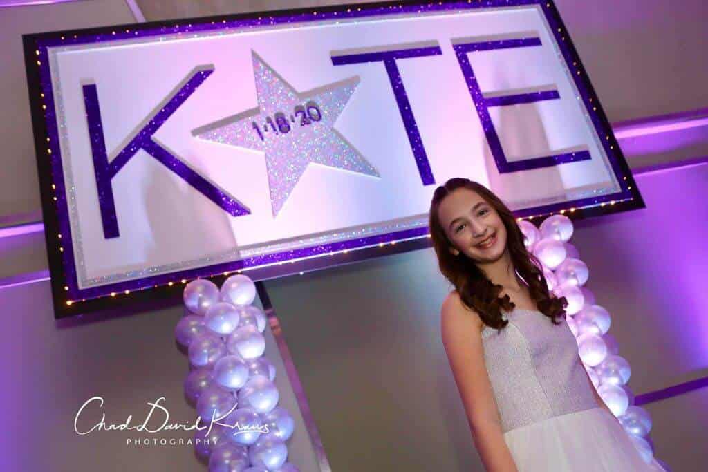 Bat Mitzvah Backdrop with Custom Logo and Lights