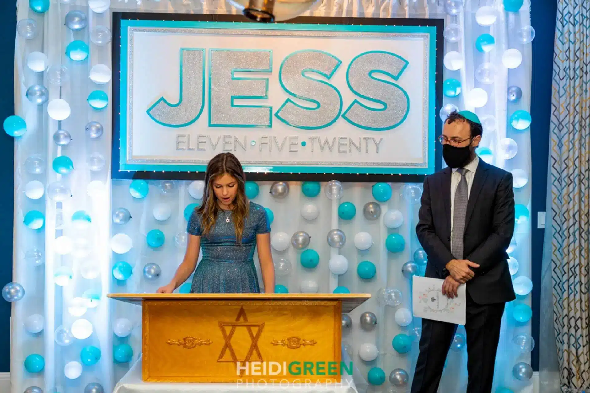 Custom Backdrop with Glitter and Light Border on LED Bubble Wall for a Bat Mitzvah