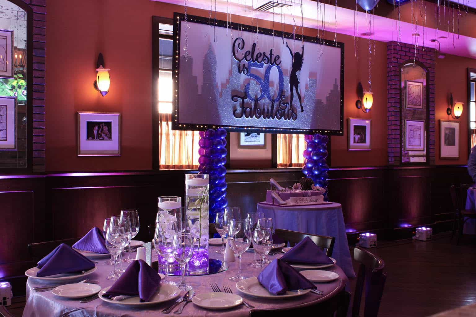 50th Birthday Backdrop with Custom Logo and Lighting