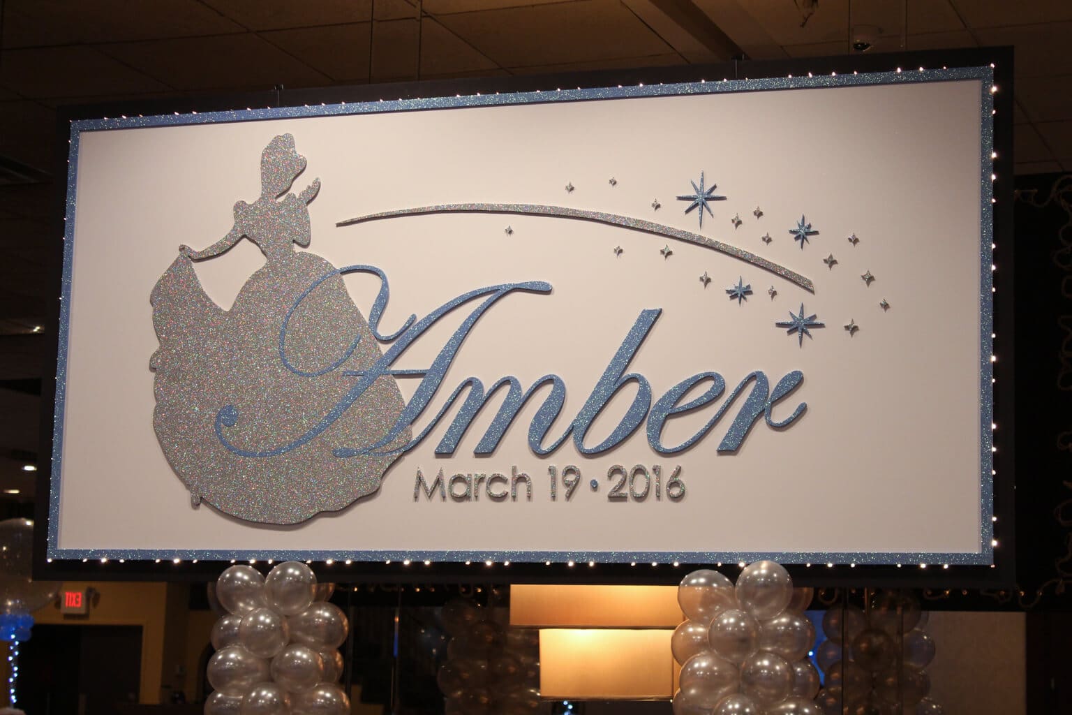 Cinderella Themed Sweet Sixteen with Custom Logo Backdrop