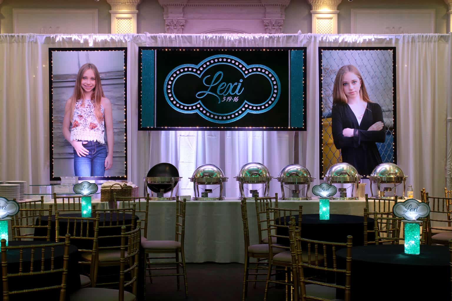 Bat Mitzvah Backdrop with Custom Logo and Blowup Photos