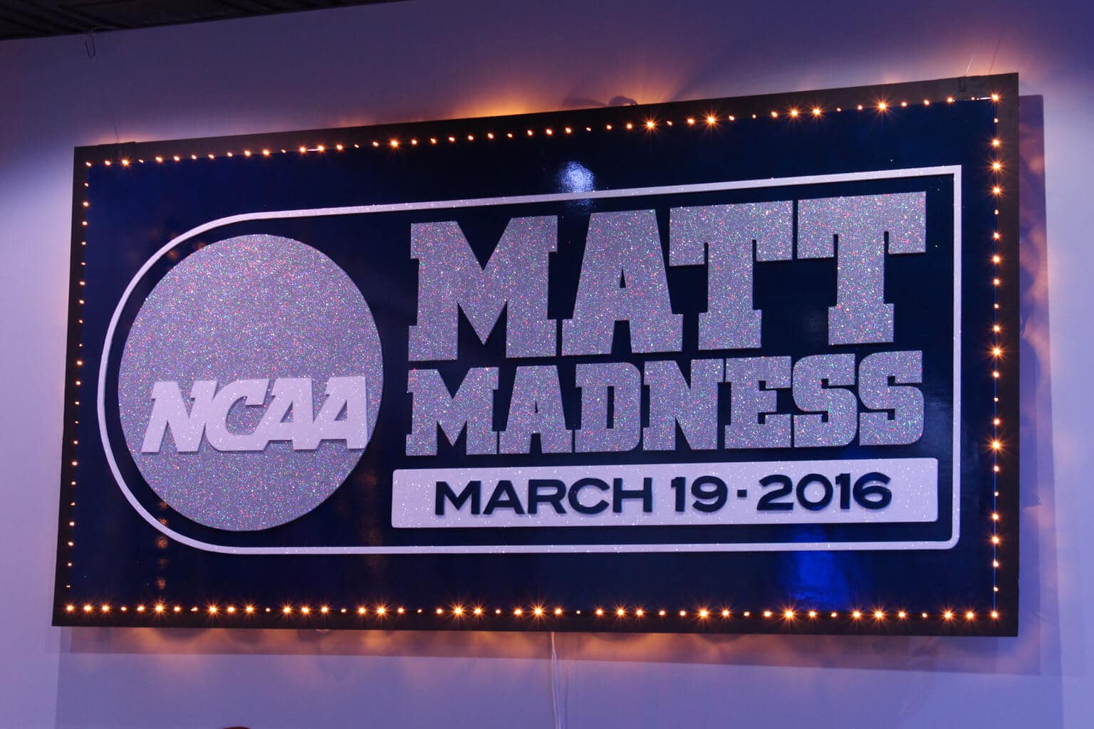 Basketball Themed Bar Mitzvah Backdrop with Custom Logo and Lights