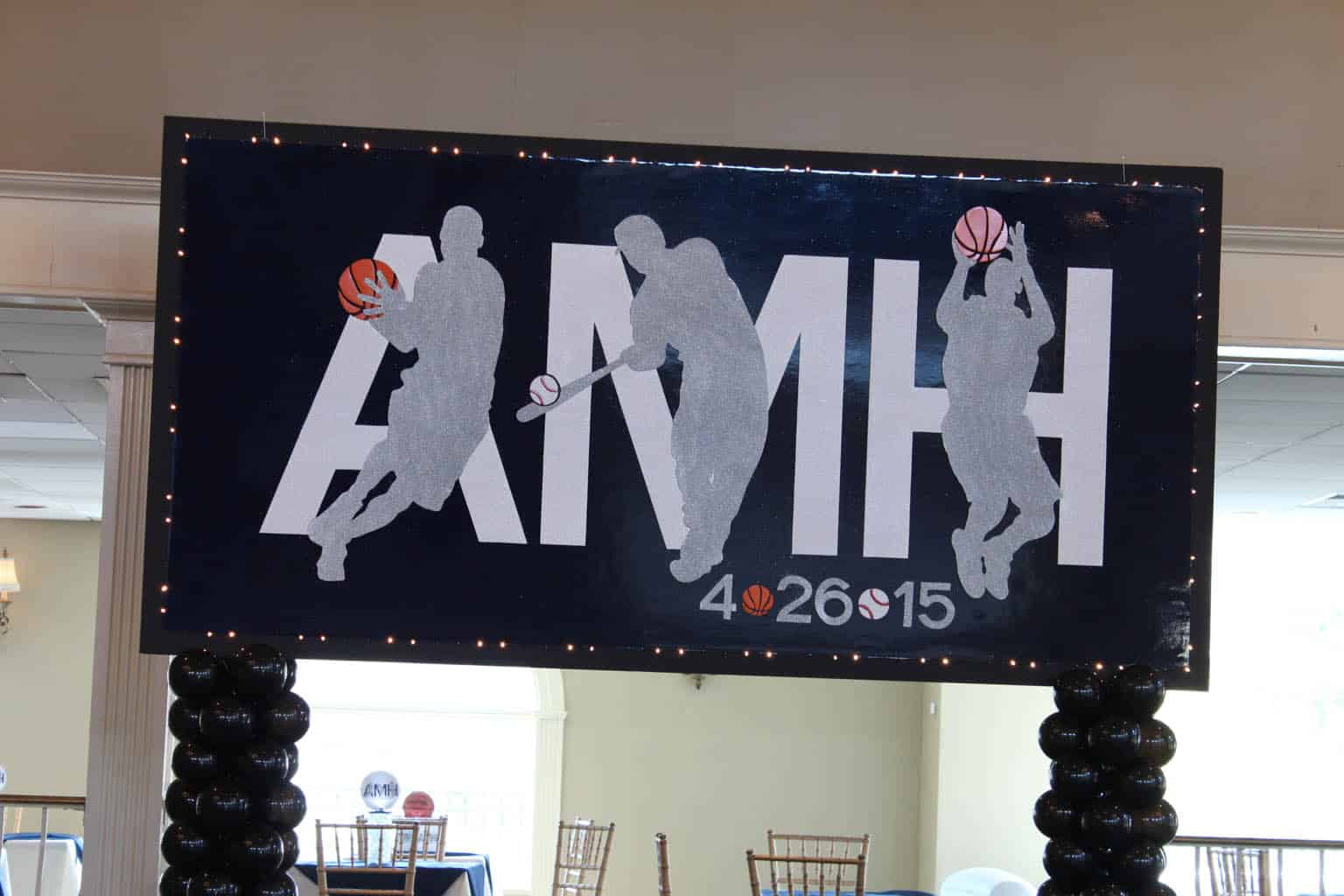 Basketball and Baseball Themed Bar Mitzvah Backdrop with Custom Logo at Portobello
