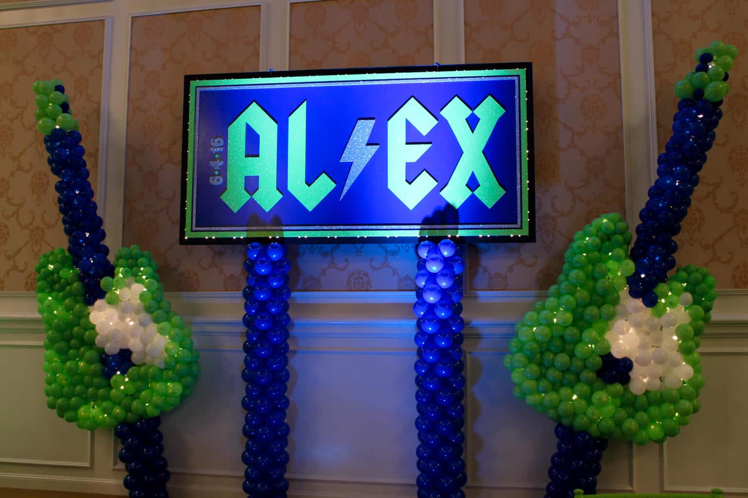Music Themed Bar Mitzvah with Custom Backdrop and Guitar Balloon Sculptures