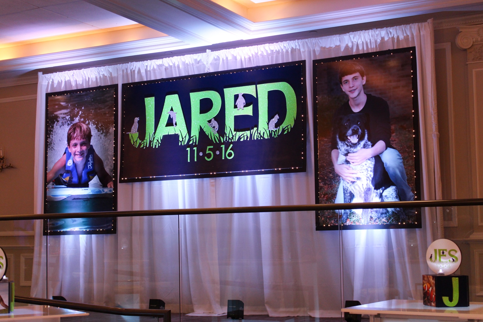 Animal Themed Bar Mitzvah Backdrop with Custom Logo and Blowup Photos